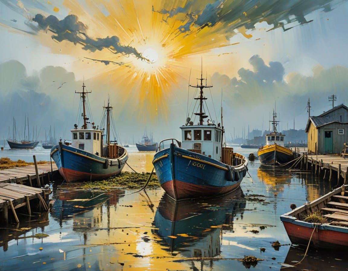Expressive Harbour Scene in Impasto Oil Painting