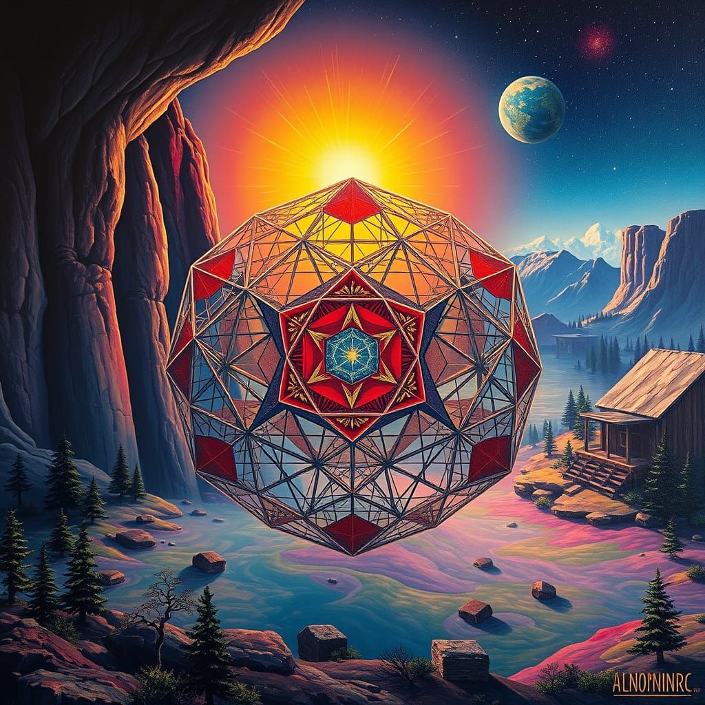 Icosahedron Geometry in Neo-Impressionist Style