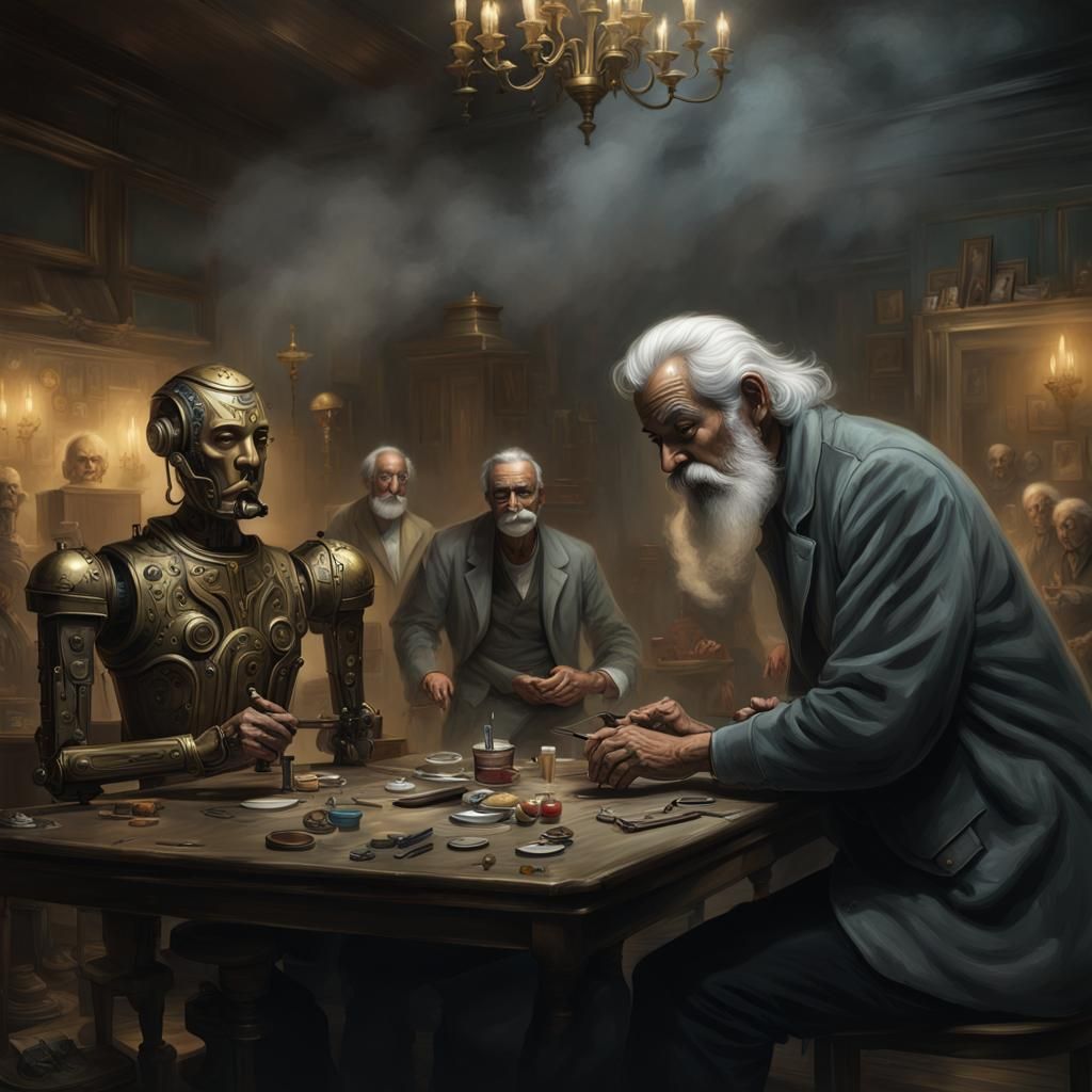 Brass Automaton Portrait in Dark Fantasy Style