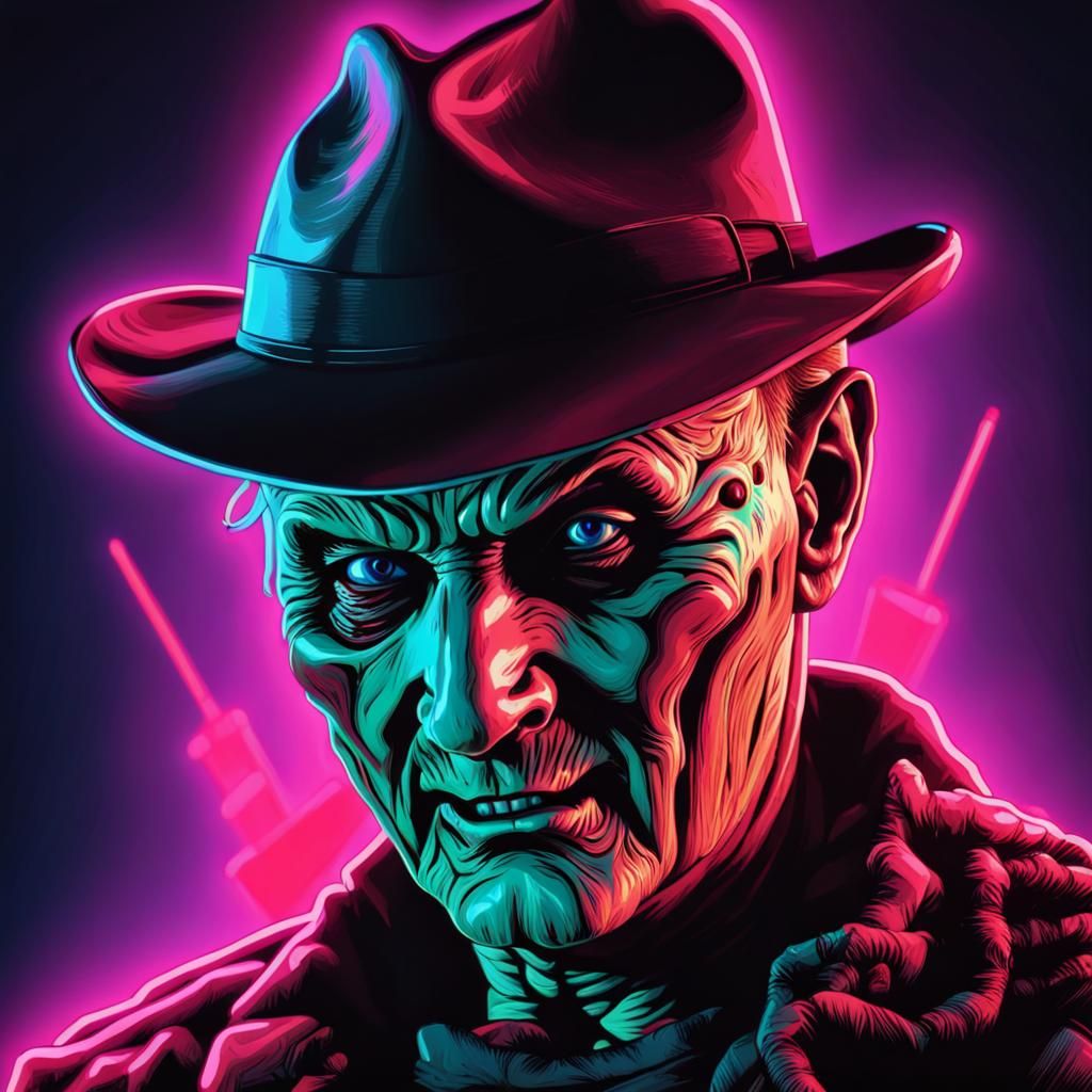 Freddy Krueger in Synthwave Neon Retro Style