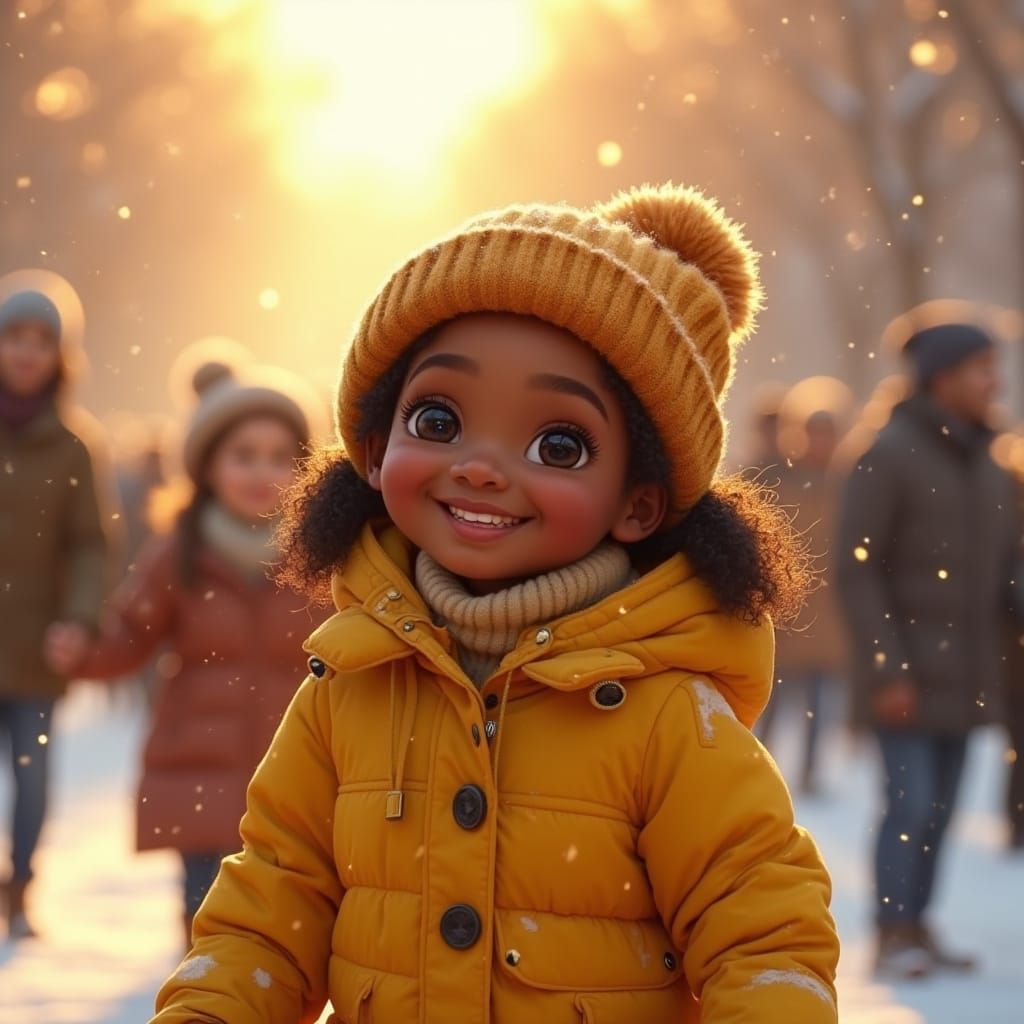 Warm Winter Family Walk in Vibrant Color