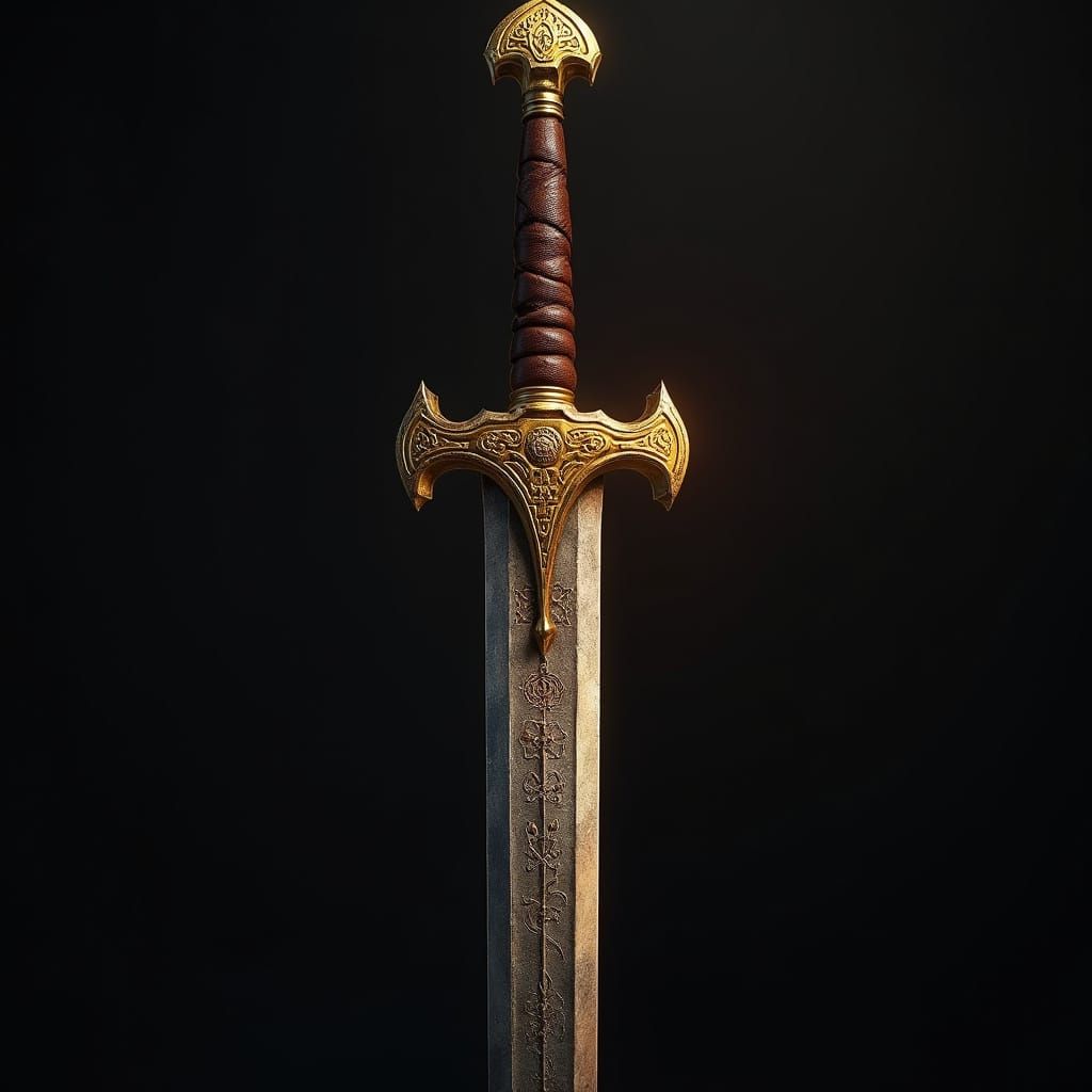 Ancient Celtic Rune Sword with Golden Guard