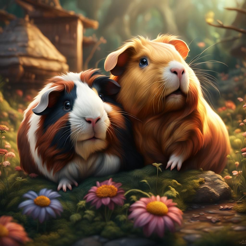 Guinea Pigs Hugging: Detailed Matte Painting