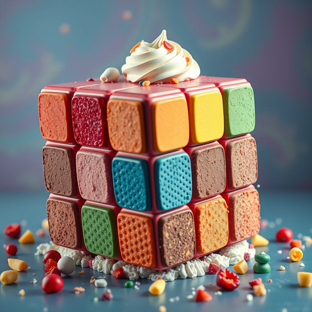 Surreal Rubik's Cube Cake: A Delicious Matte Painting