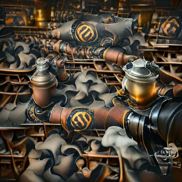 Steampunk Steam Engine Tessellation in Escher Style
