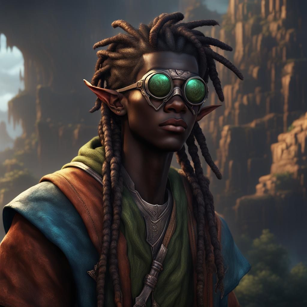 Dark Elf Boy with Blindfold, Detailed Fantasy Art