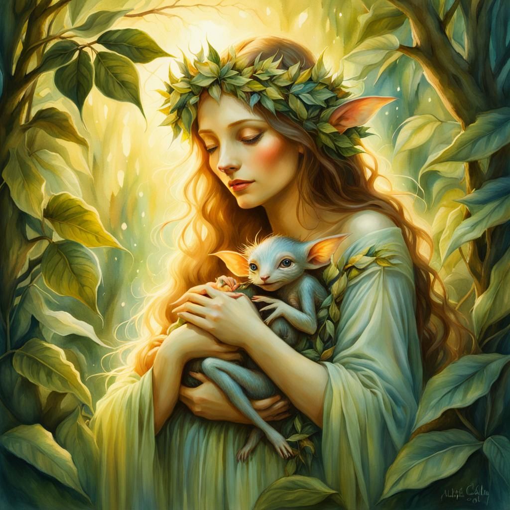 Goblin on Fingertip in Whimsical Fantasy Illustration