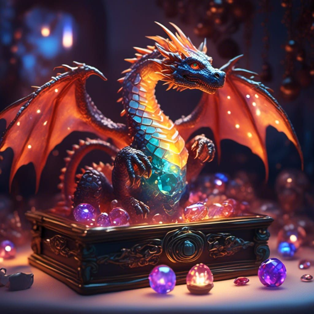 Miniature RPG Dragon in Glowing Jewelry Box