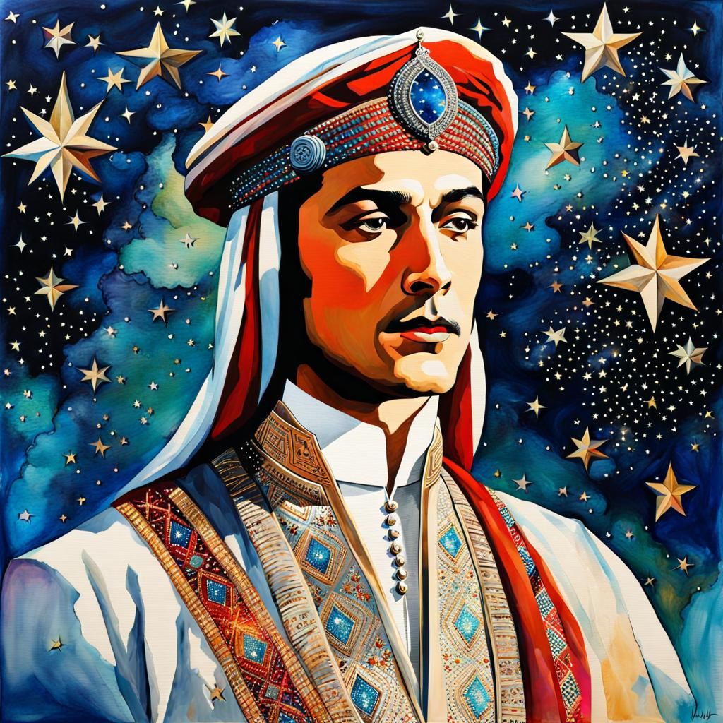 Rudolph Valentino as The Sheik in Mixed Media