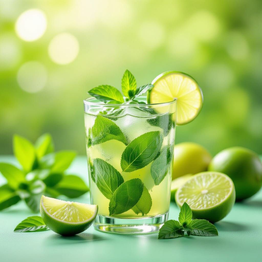 Refreshing Mojito Cocktail on Light Green Table