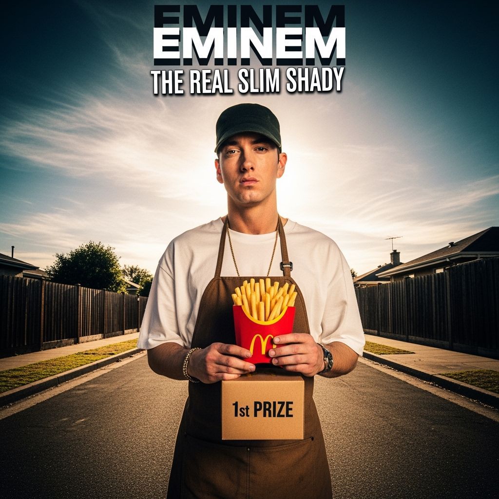 Eminem 2000s Album Art: Rebellious Rapper with Fast Food