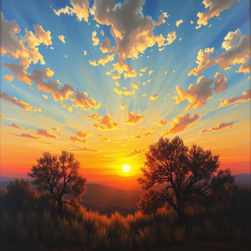 Ethereal Cosmic Harmony in a Vibrant Sunrise