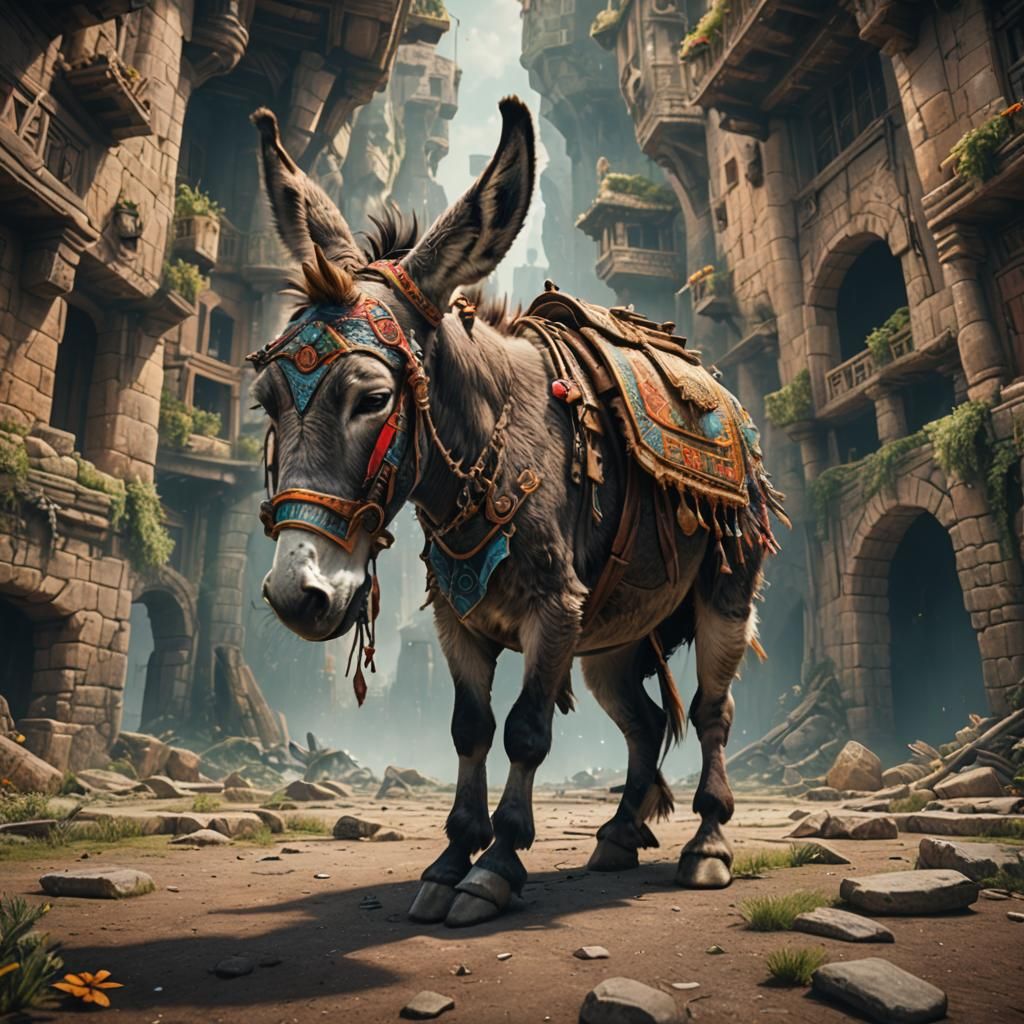 Upside Down Donkey in Detailed Matte Painting