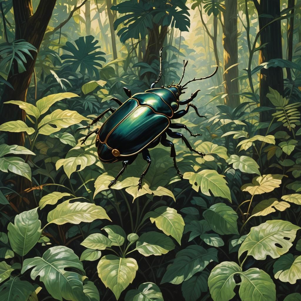 Giant Beetle in Jungle, Wildlife Illustration
