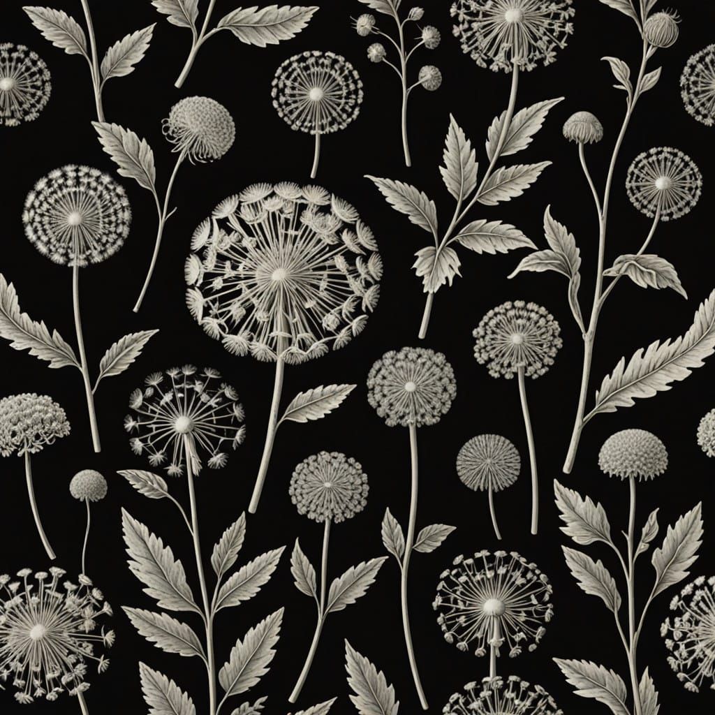 Botanical Woodblock Print of a Delicate Dandelion