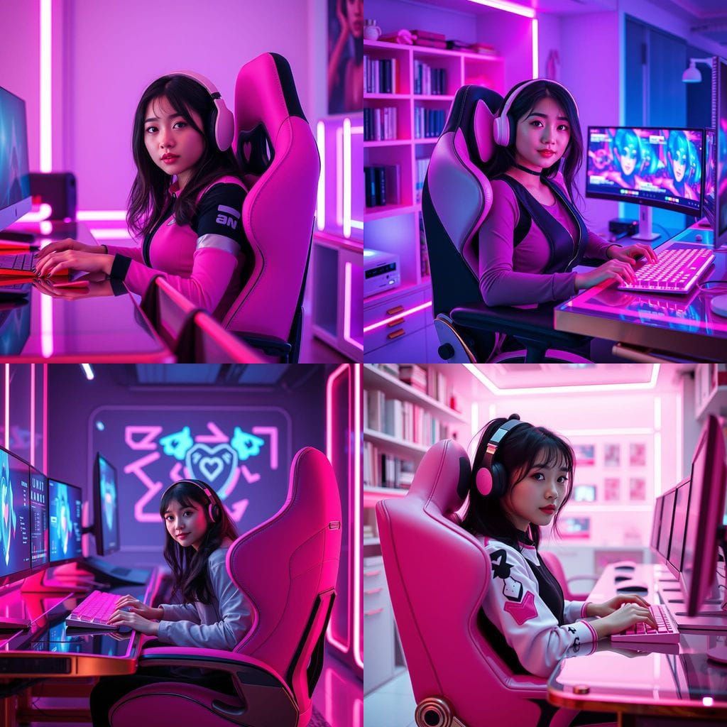 Futuristic Coquette Hacker Bedroom in Synthwave Style