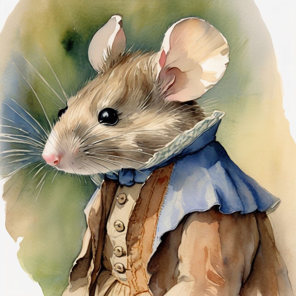 Victorian Mouse Portrait in Watercolor Style