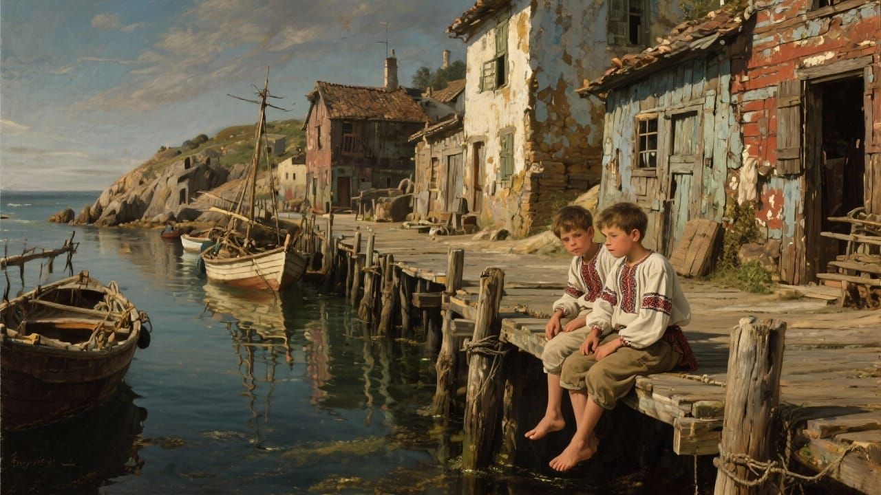 Coastal Fishing Village in Baroque Style