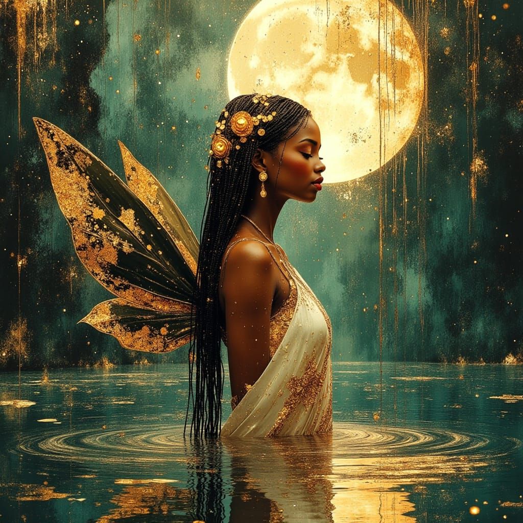 Elegant African Fairy Goddess in Divine Oil Painting
