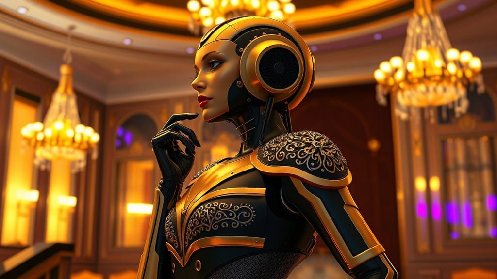Elegant Female Robot in Art Deco Style
