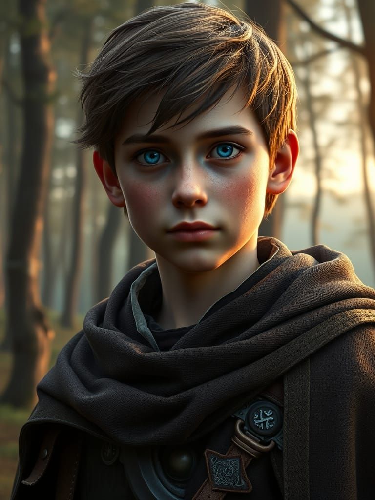 Medieval Youth Embarks on Quest with Cloaked Companion