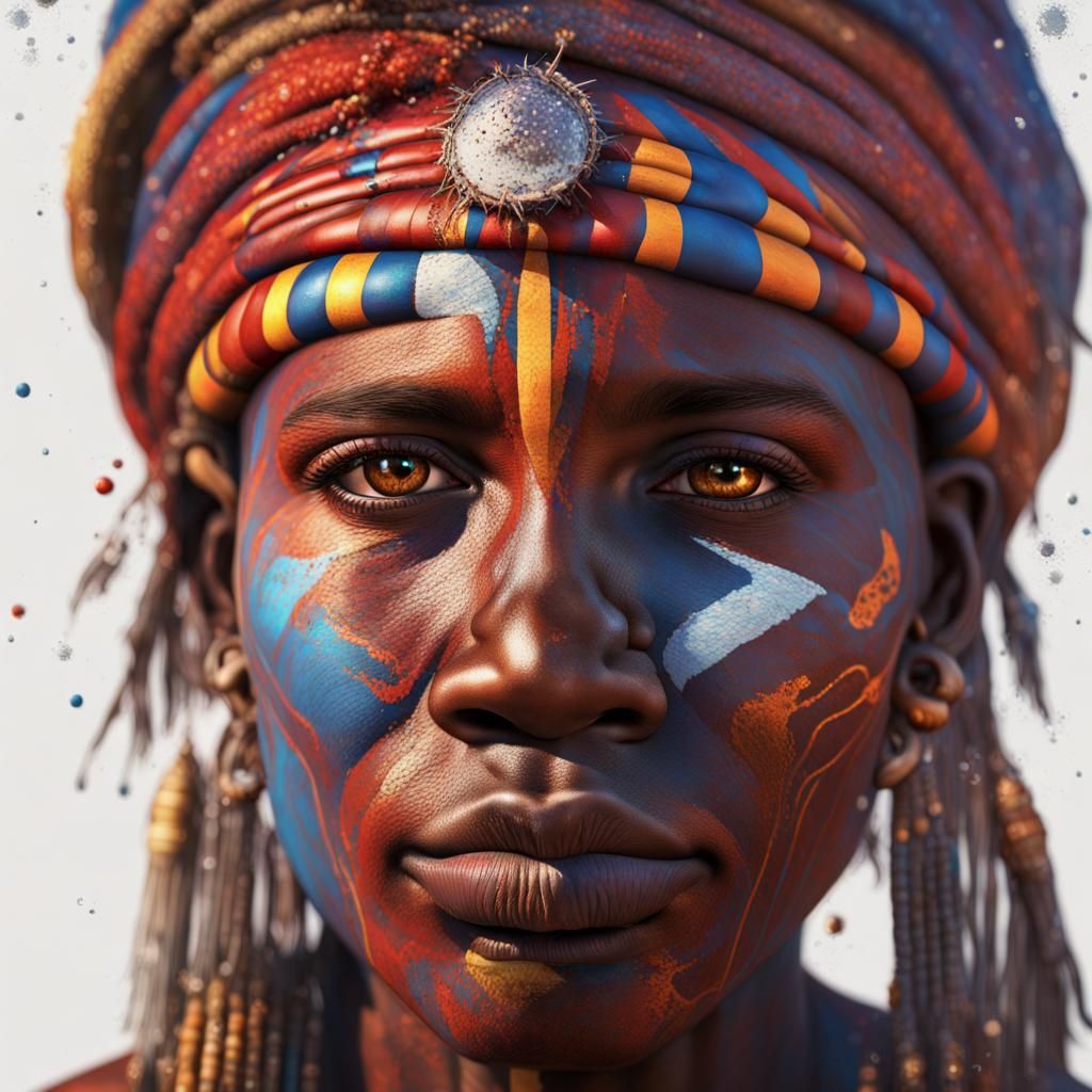 Massai Tribe Portrait in Cosmic Splash Art Style