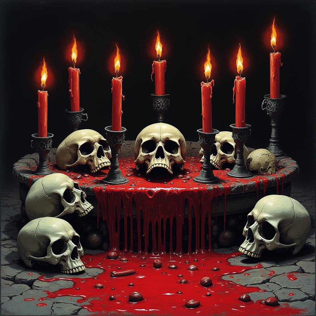 Grotesque Satanic Altar in Horror Comic Style