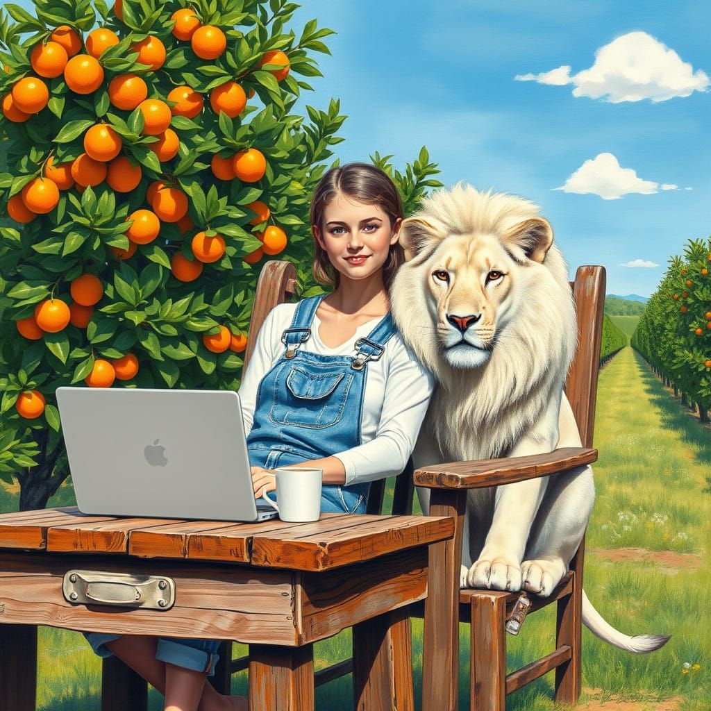 Innocent Lady Surrounded by Orange Farm Serenity
