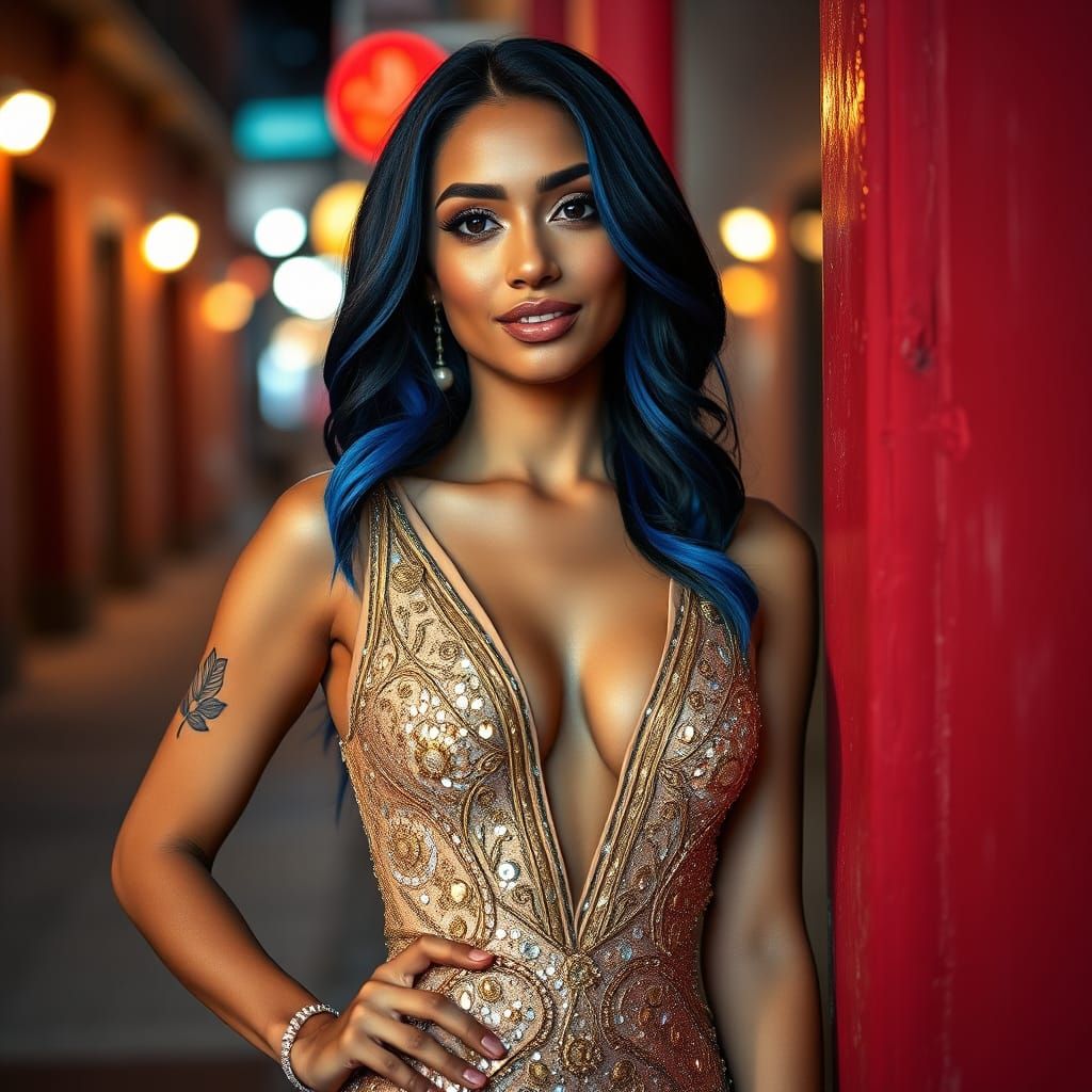 Glamorous Cuban Woman in Sequined Gown Portrait