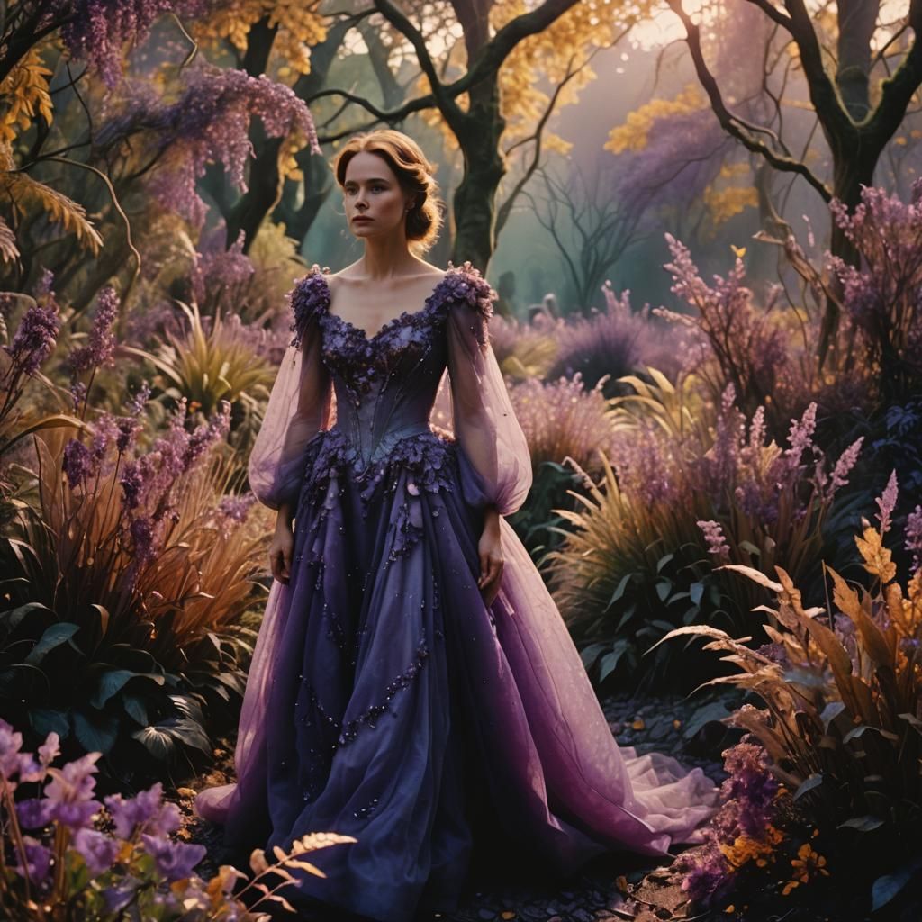 Woman in Amethyst Garden, Cinematic Film Still