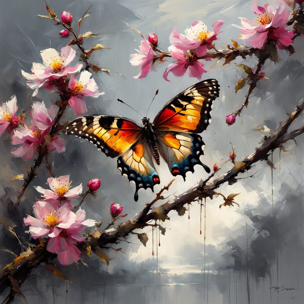 Stunning Fine Art Butterfly on Branch, with Dramatic Light