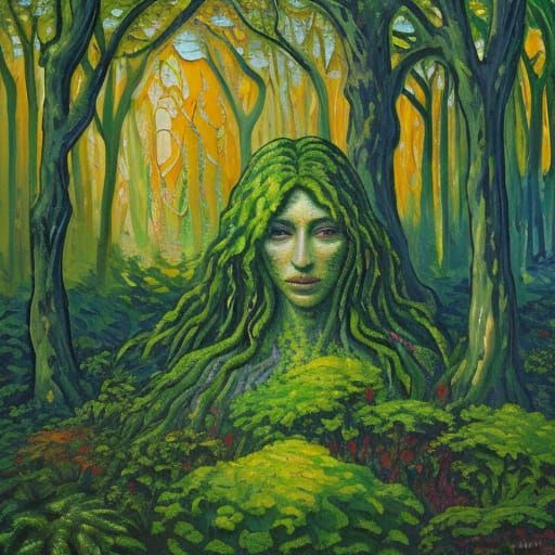 Neo-Impressionist Oil Painting of Orbital Garden