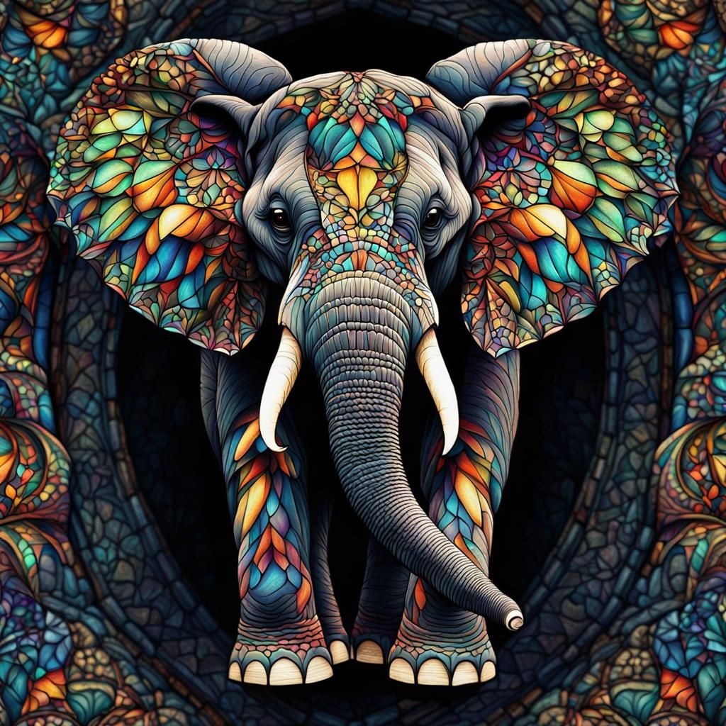 A mesmerizing optical illusion of an elephant with  recursive patterns.