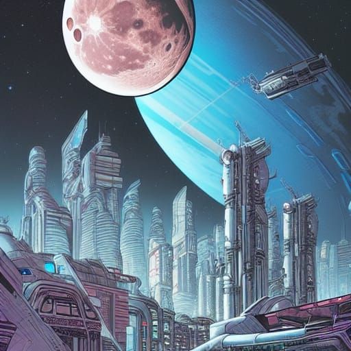 Futuristic Moon Megacity in Comic Book Style