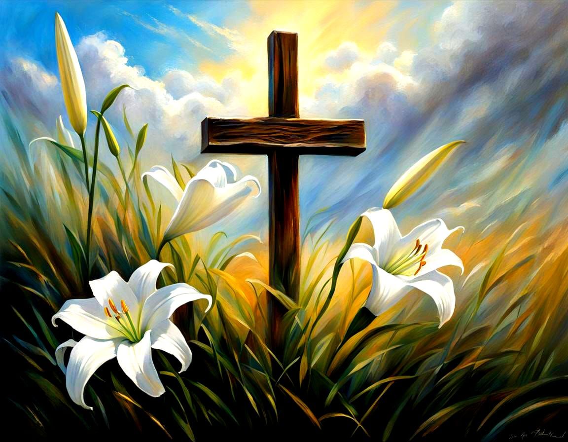 Easter Lily and Cross in Impressionistic Style