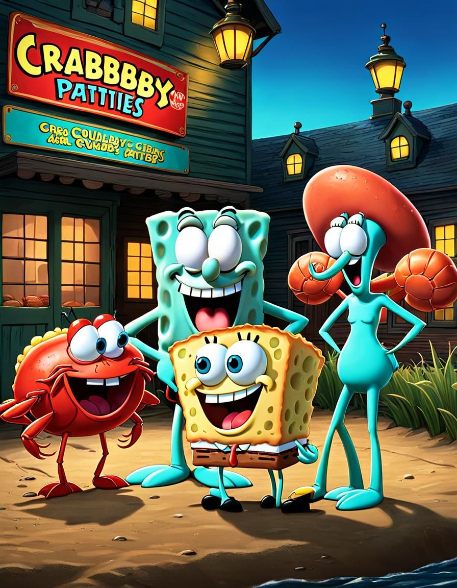 Spongebob and Friends Hysterically Laughing at Krabby Pattie...