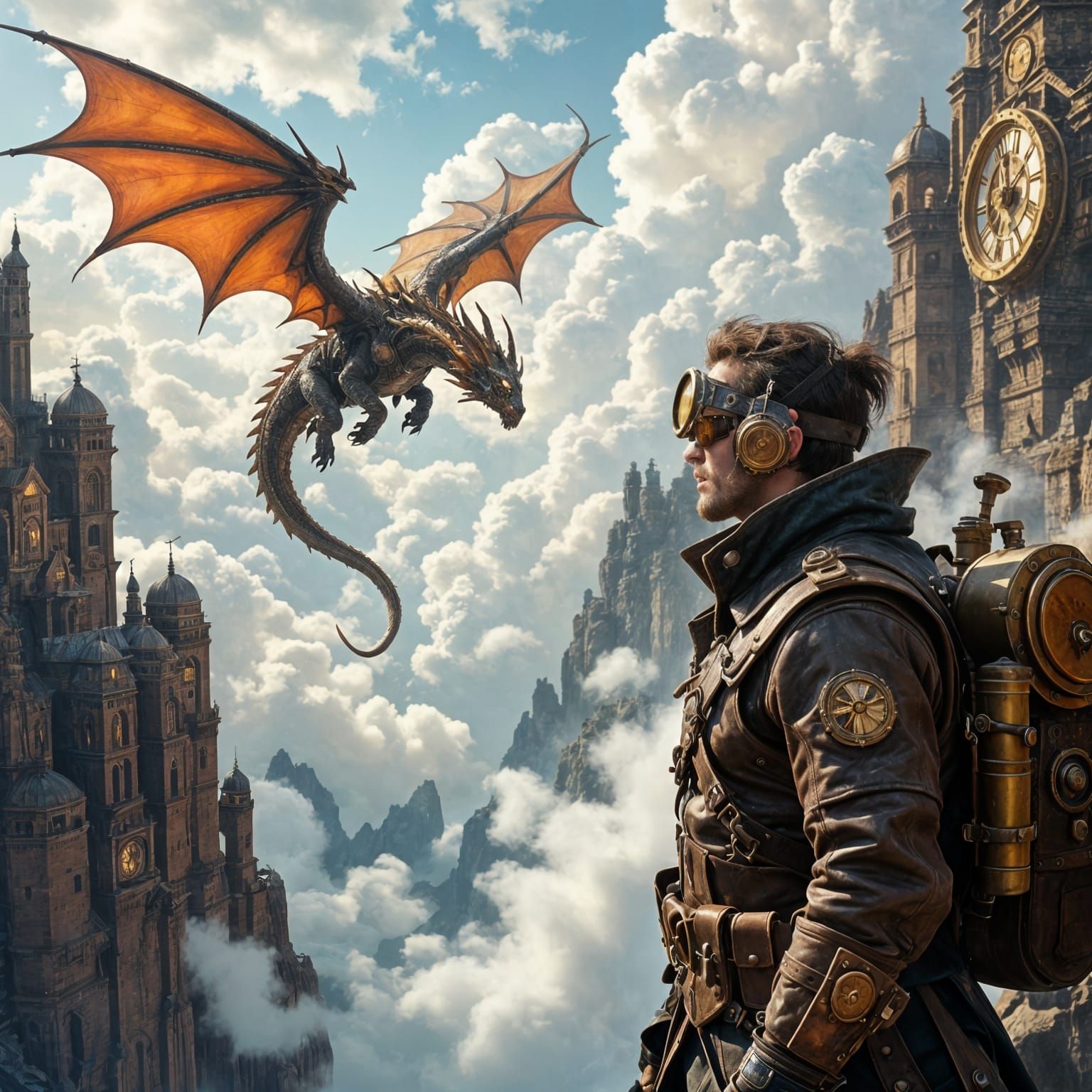 Steampunk Adventurer Meets Clockwork Dragon