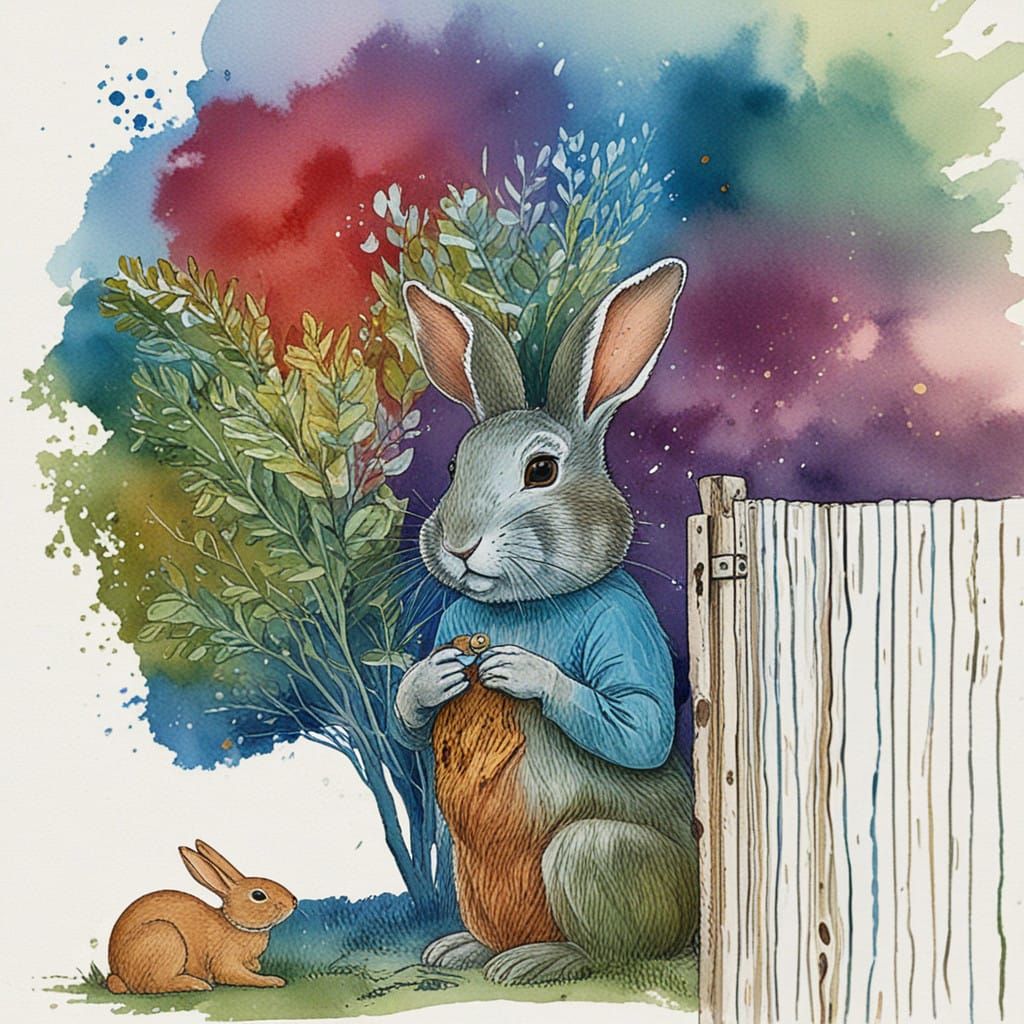 Loving Rabbit Offers Comforting Cookie to Tearful Mistress