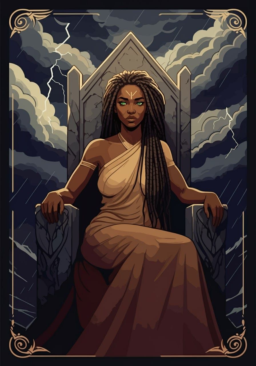 Queen of Storms: Tarot Card in Rider-Waite Style