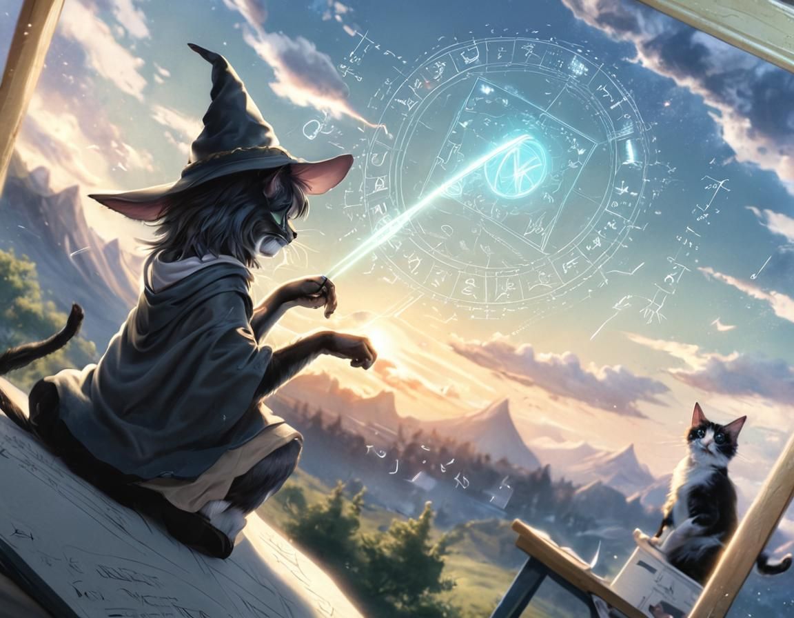 Cat Wizard Classroom: Digital Art Masterpiece