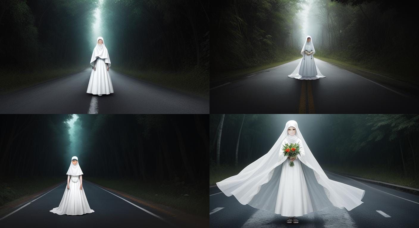 Sorrowful Woman on Jungle Road at Night