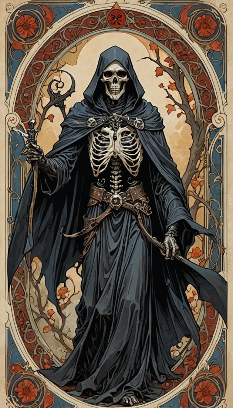 Grim Reaper Fantasy Card in Art Nouveau Style