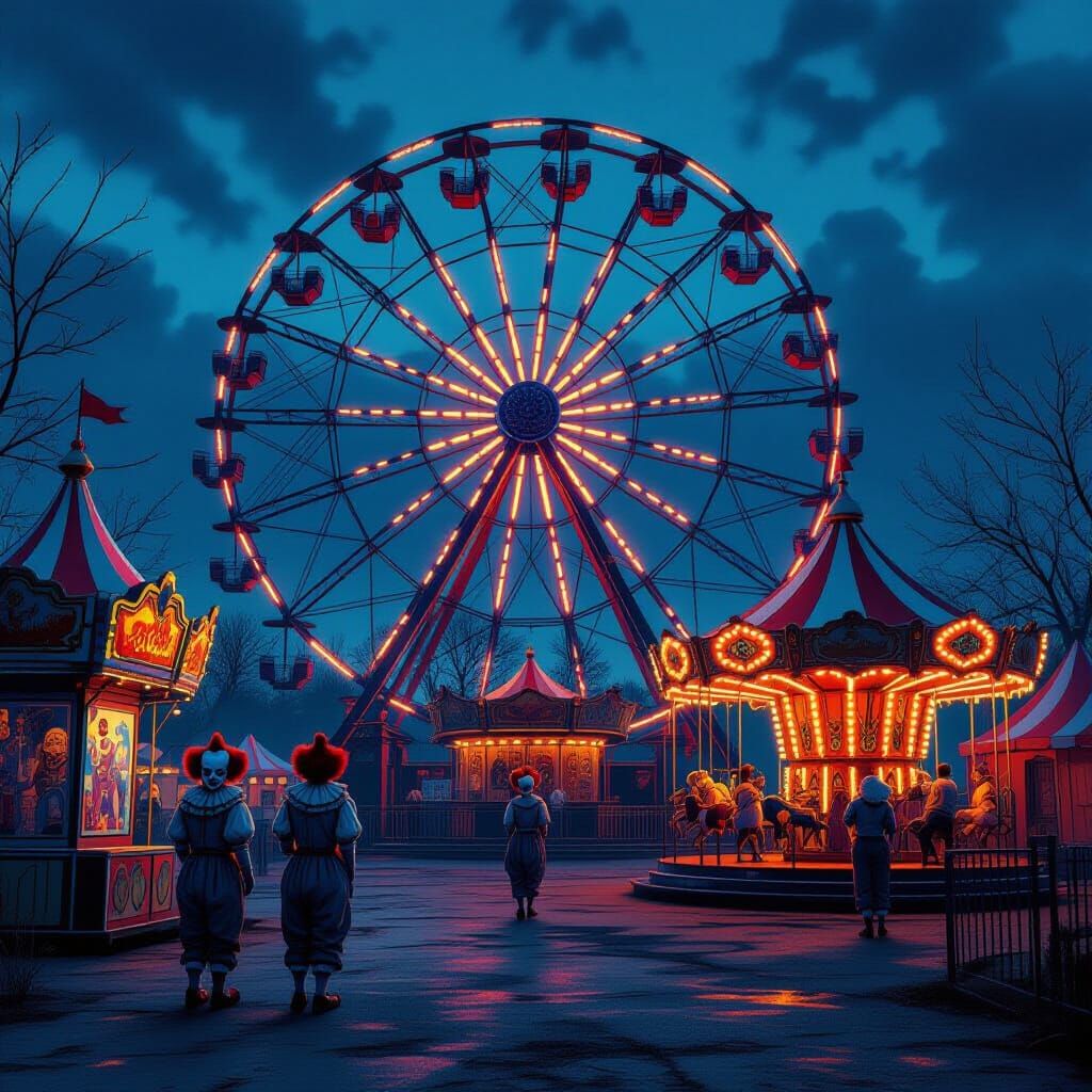 Creepy Carnival at Dusk in Surreal Style