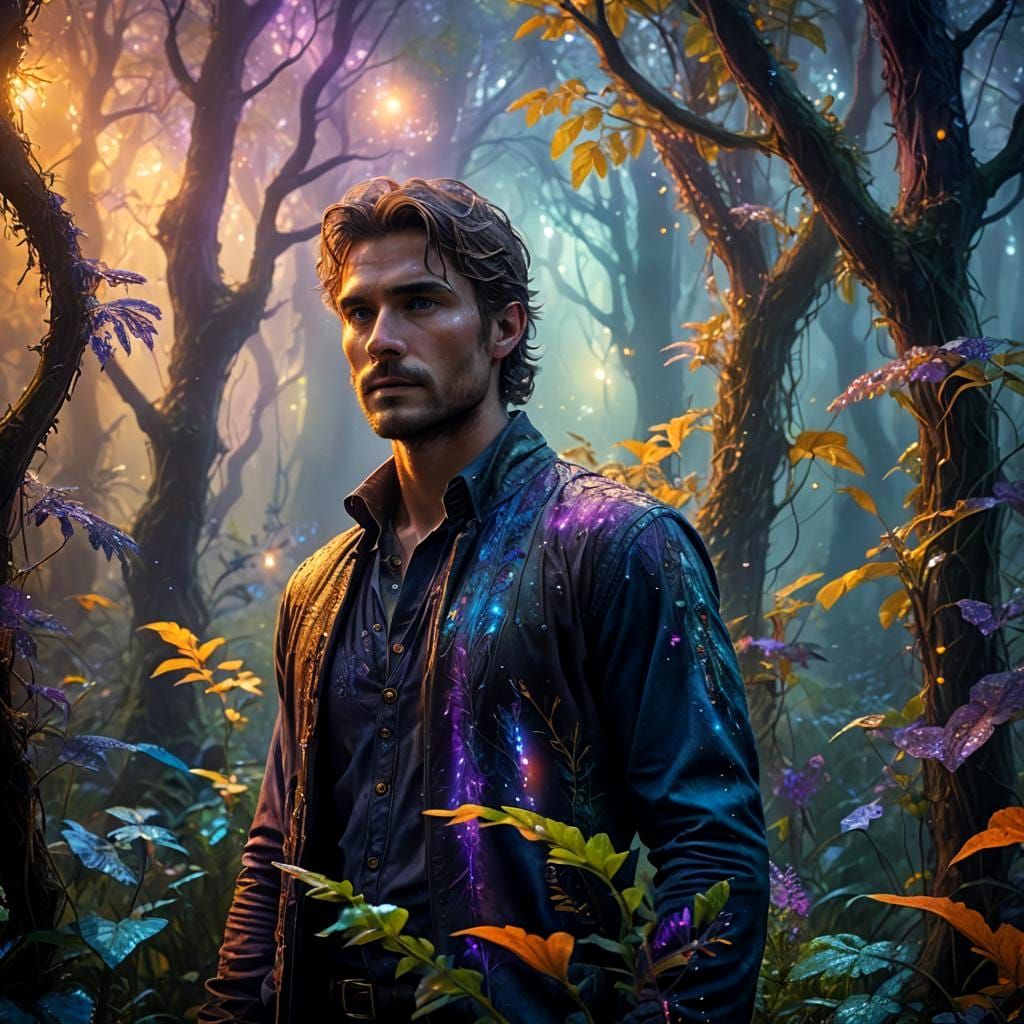 Ethereal Man in Mystical Forest: Fantasy Art