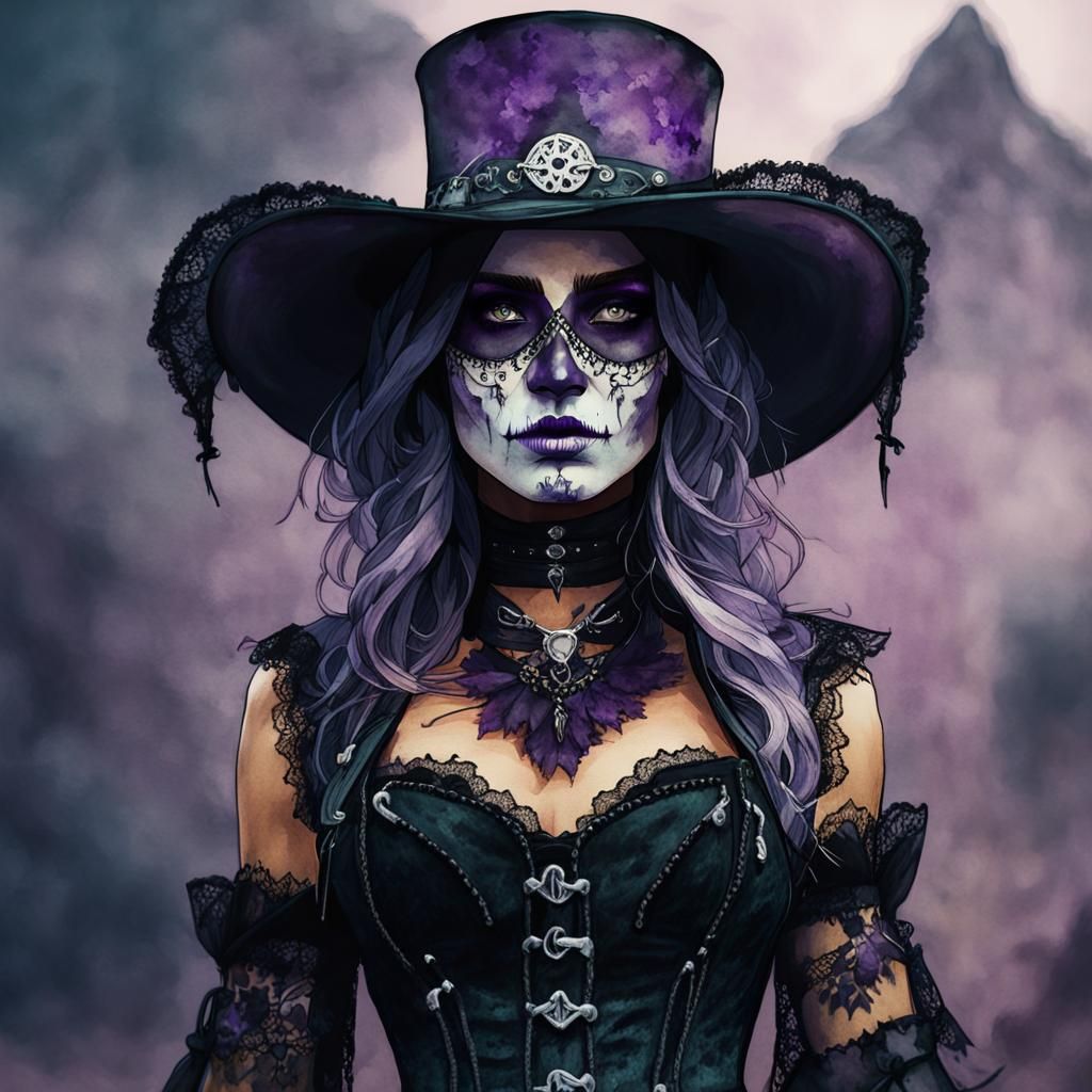 Wild West Necromancer in Watercolor Style