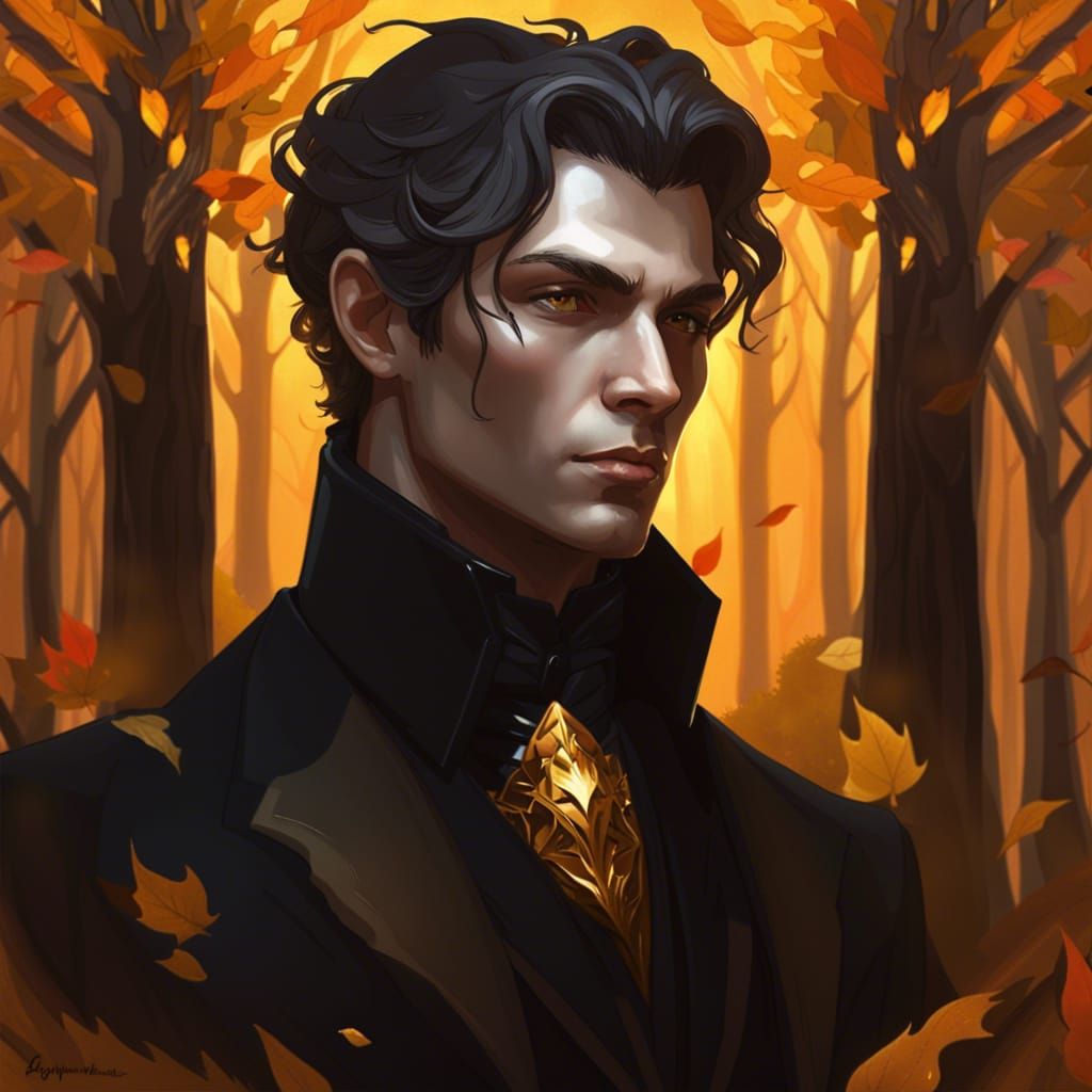 Gothic Vampire in Autumn Forest, Detailed Portrait