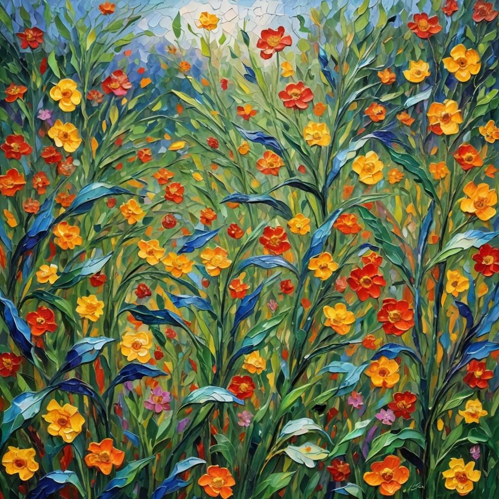 Colorful Neo-Impressionist Oil Painting with Thick Impasto