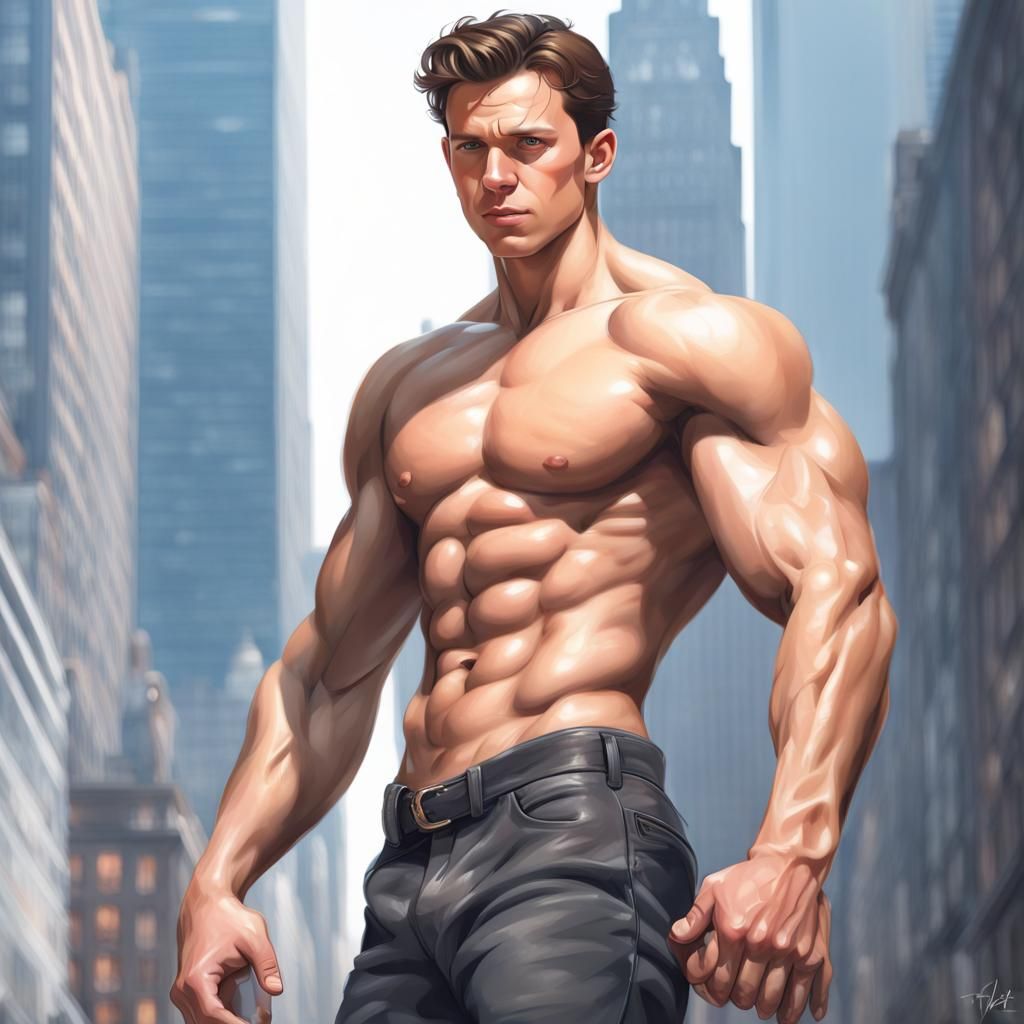 Extremely Muscular Man as Tall as Skyscraper