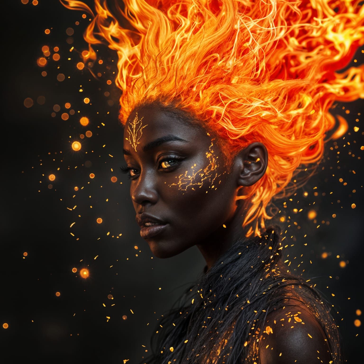 African Woman with Hair of Fire