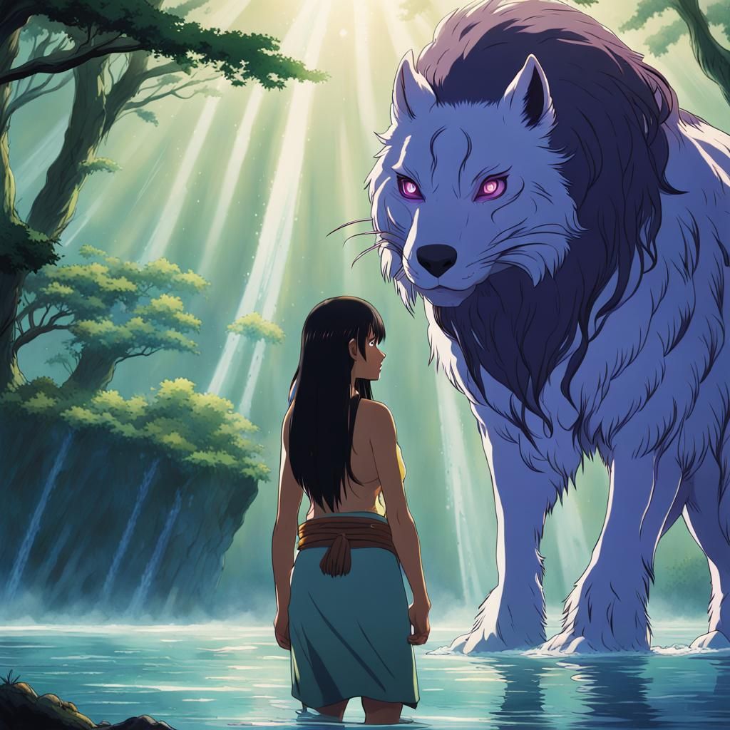 Anime-Style Indigenous Woman with Animal Companion